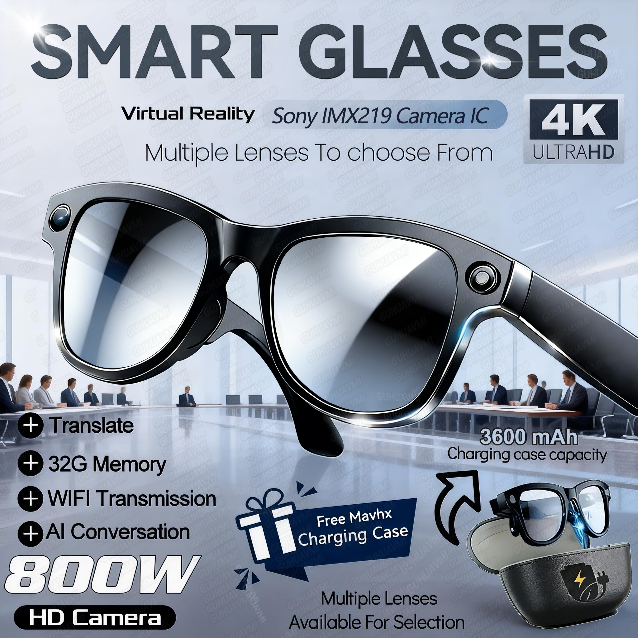 New 800W 4k HD Camera Smart Gl - مراجعة Smart Glasses Lens وسعره