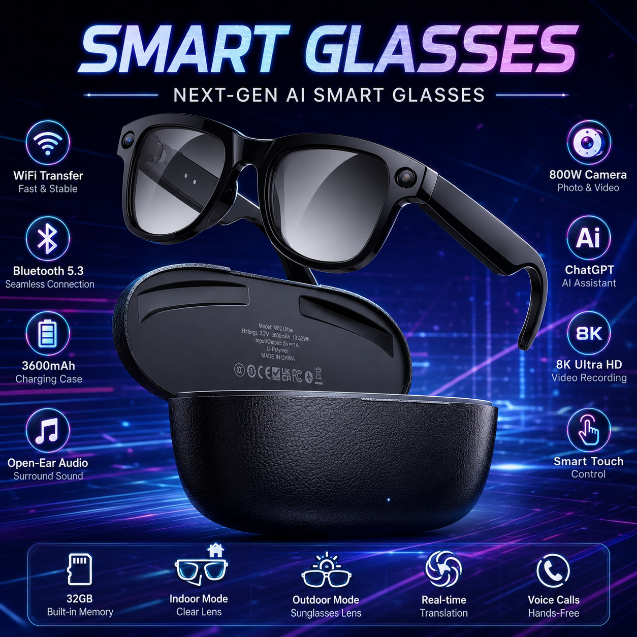 2026 New 32G Memory 800W 4K Ca - مراجعة Smart Glasses Lens وسعره